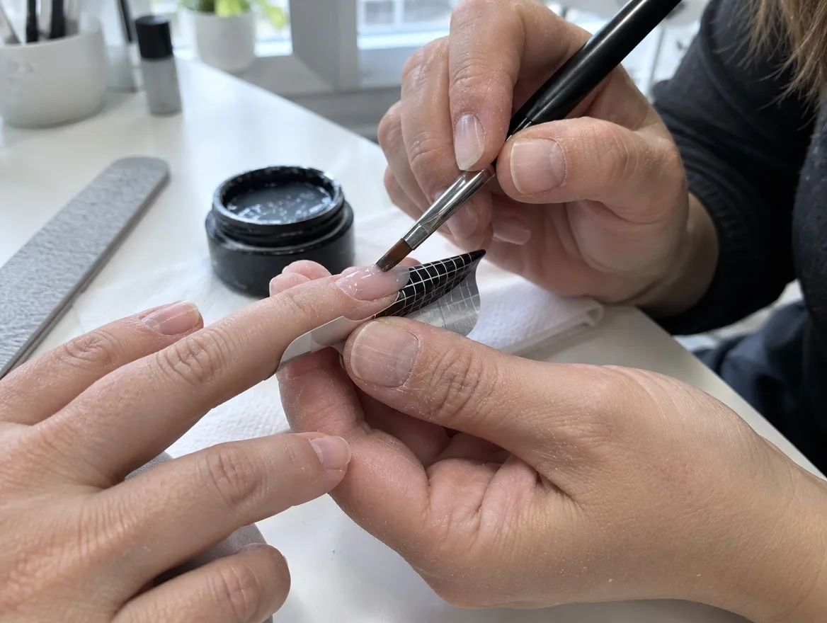 Naturnagelverstärkung mit Gel und Schablone